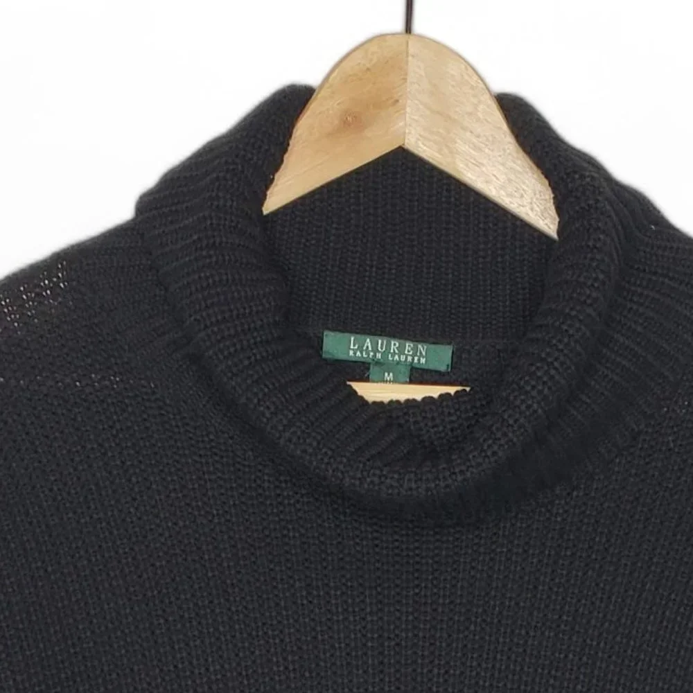 Lauren Ralph Lauren Women’s Black Vertical Ribbed Turtle Neck Pullover Sweater M